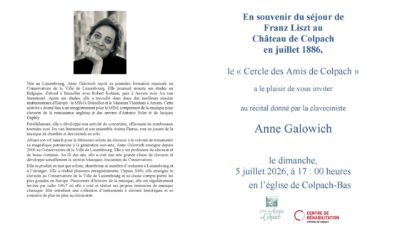 Récital donné par la claveciniste Anne Galowich – 05/07/2026 à Colpach-Bas