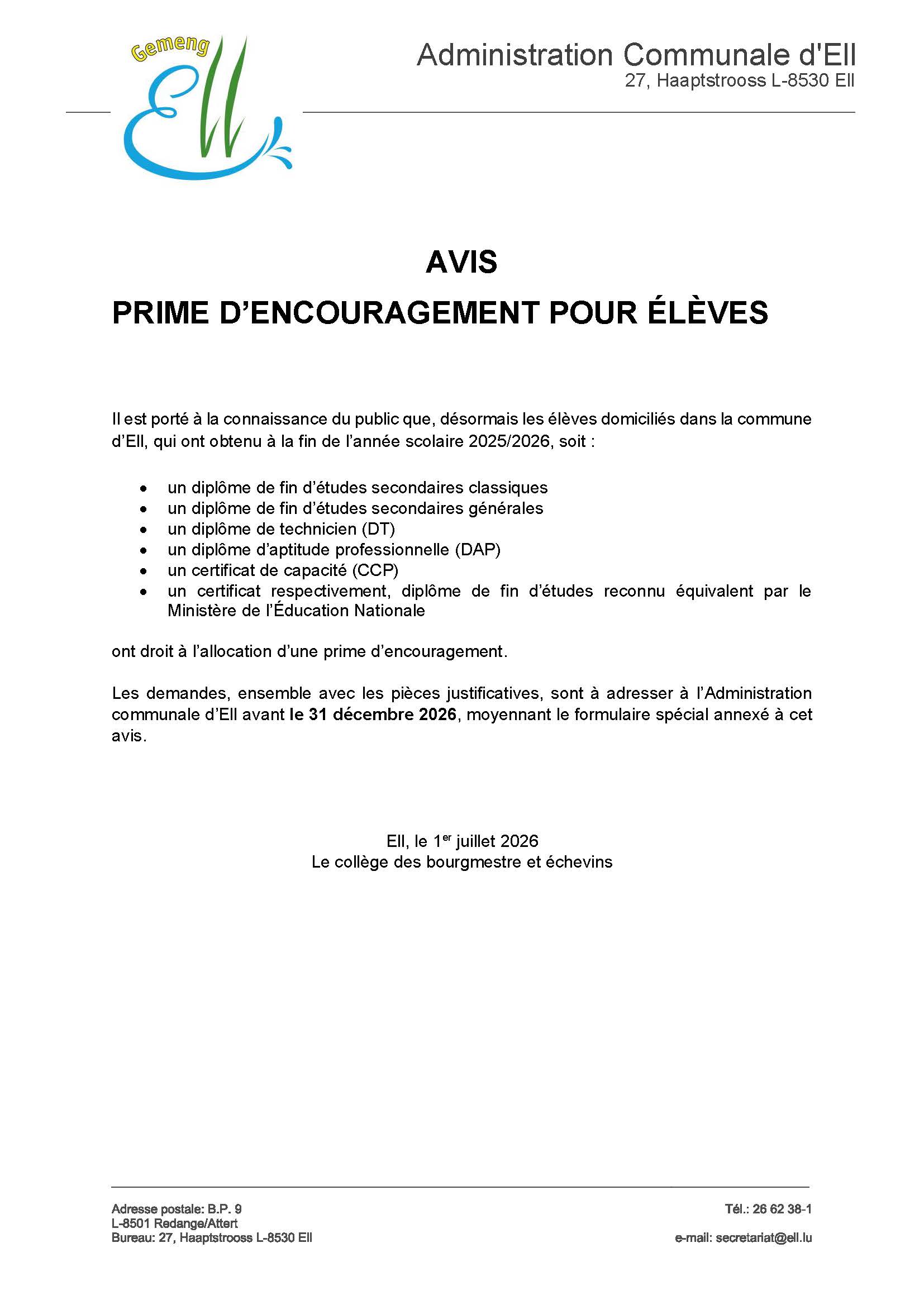 Avis prime dencouragement 2026