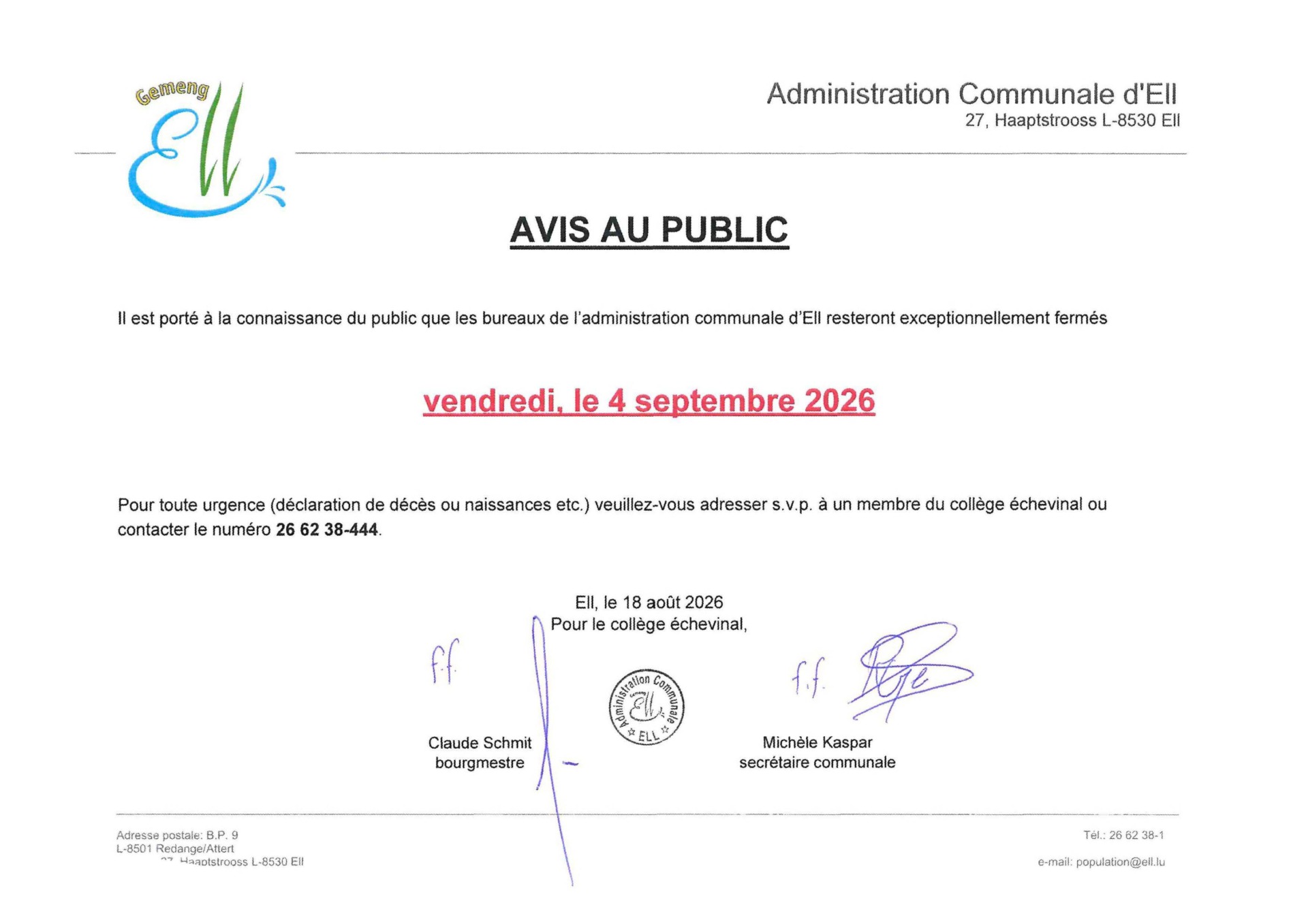 2026-08-18 Fermeture Exceptionnelle 04.09.26
