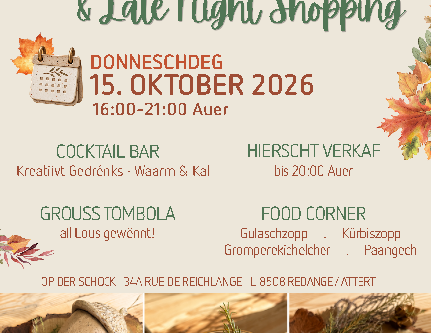 Afterwork & Late Night Shopping « Op der Schock » – 15/10/2026